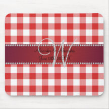 Checkers för gingham för bröllopmonogram röd mus matta