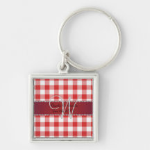 Checkers för gingham för bröllopmonogram röd nyckel ring