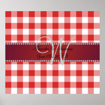 Checkers för gingham för bröllopmonogram röd print