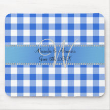 Checkers för gingham för bröllopmonogramblått mus matta