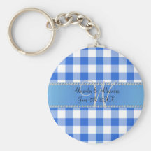 Checkers för gingham för bröllopmonogramblått nyckelring