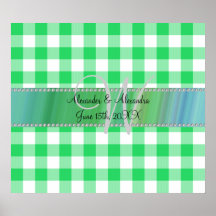 Checkers för gingham för bröllopmonogramgrönt affischer
