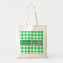 Checkers för gingham för bröllopmonogramgrönt tote bag