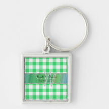 Checkers för gingham för bröllopmonogramgrönt nyckel ringar