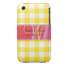 Checkers för gingham för bröllopmonogramgult iPhone 3 Case-Mate case