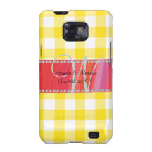 Checkers för gingham för bröllopmonogramgult samsung galaxy s2 fodral