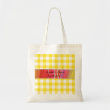 Checkers för gingham för bröllopmonogramgult tygkassar
