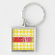 Checkers för gingham för bröllopmonogramgult nyckelringar