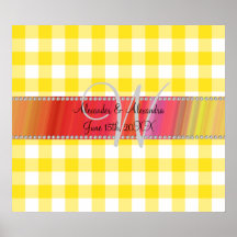 Checkers för gingham för bröllopmonogramgult print