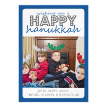 Cheery lyckligt Hanukkah kort (blått/grått) Anpassningsbara Inbjudningskort