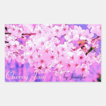 Cherry branch in full bloom in pink tones rectangle sticker