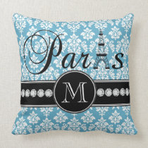 Chic blåttvit Monogrammed damastast Paris kuddar
