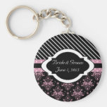 Chic damastast rosa och svart gifta sig Keychain Nyckelringar