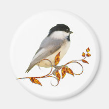 Chickadee på prydde med ädelsten löv kylskåpsnagnet