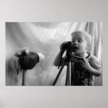 child with camera vintage black white image poster