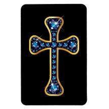 Christian Cross with "Sapphire" Stones Rectangular Magnets