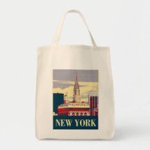 Chrysler byggnad i rött vitt blått tote bags