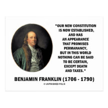 Citationstecken för Benjamin Franklin dödskatter Vykort