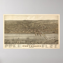 Cleveland Ohio 1877 antika panorama- karta Print