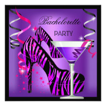 Coctail för sebra för Bachelorette party purpurfär Anpassade Inbjudan