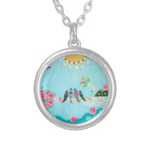 Collage för fågelfamiljkonst skräddarsydda halsband