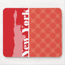 Coral & Red Swirl; NYC, statue of liberty Mouse Pad