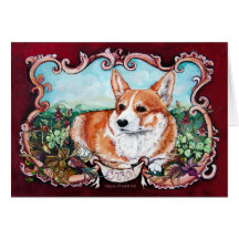 Corgi i trädgården! hälsningskort
