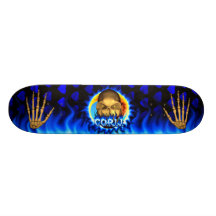 corliblått flammar och döskalle skateboard