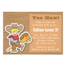 Cowboy on a Pony Stick Theme Birthday Party Invites