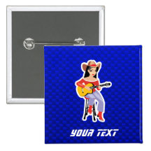 Cowgirl med gitarren; Blått Knapp