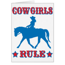 Cowgirls härskar (rött/blått) hälsningskort