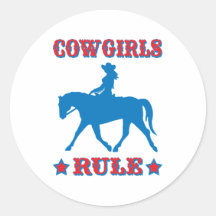 Cowgirls härskar (rött/blått) runda klistermärken