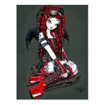 "Crimson" röd vykort för tatueringCyberGoth ängel