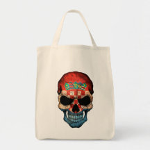 Croatian Flag Skull on Black Canvas Bag