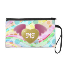 Cute Girly Pastel Circles Waves Winged Heart Angel Wristlets