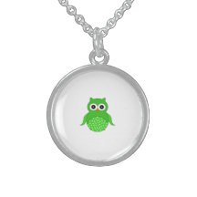 Cute green owl sterling silver necklace