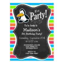 Cute Penguin; Retro Neon Rainbow Post Card