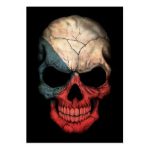 Czech Republic Flag Skull on Black Business Card Template