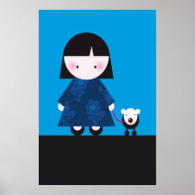 Dagens bäst! Gullig flicka och henne lite hund Print