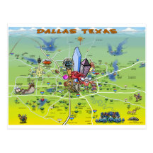 Dallas Texas tecknadkarta Vykort