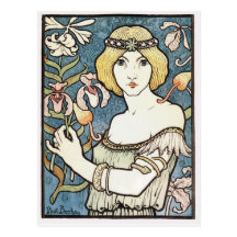 Dam med blomma~-art nouveau "salongdes-cent ", vykort