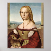 Dam med en Unicorn vid Raphael-kanvastrycket Affisch
