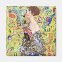 Dam med fläkten av Gustav Klimt Magneter För Kylskåp