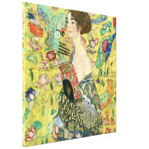 Dam med fläkten - Gustav Klimt Kanvasdukar Med Gallerikvalitet