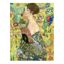 Dam med fläkten - Gustav Klimt Vykort