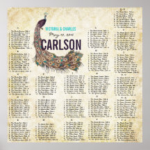 Damask Peacock Elegance Eggplant Gold SeatingChart Print