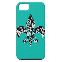 Damast Fleur de Lis med blått iPhone 5 Fodraler