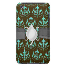 damast för aquamarineblåttljuskrona på brunt iPod Case-Mate cases
