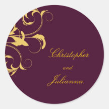 damast för aubergine 311-Julianna & senap Klistermärken