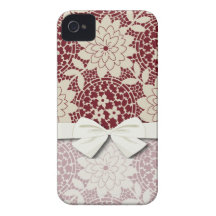 damast för galler för burgundy kräm blom- Case-Mate iPhone 4 skydd